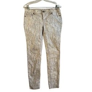 Tinseltown Womens Feather Print Skinny Jeans Size 6 Gray & White Cotton Blend